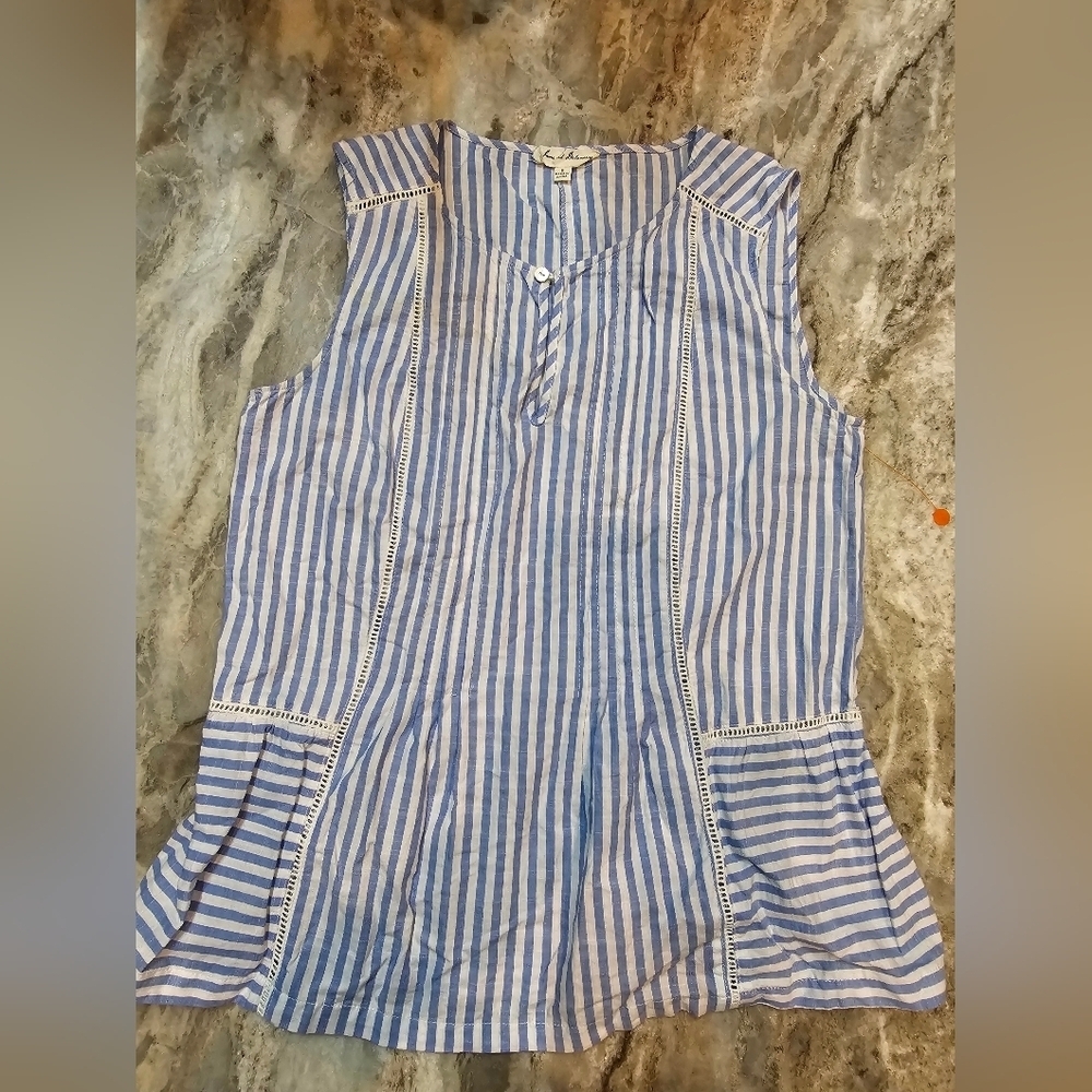 Jane and Delancey Striped Cotton Sleeveless Blouse Women’s Small Blue White Top